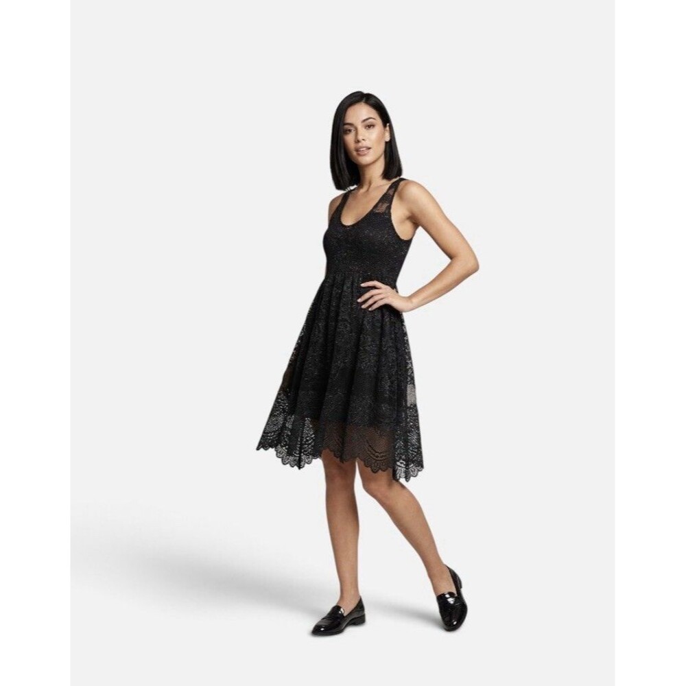 Free People Black Lace Mini Dress Sleeveless Boho SZ 2 Whimsygoth Fairy Romantic